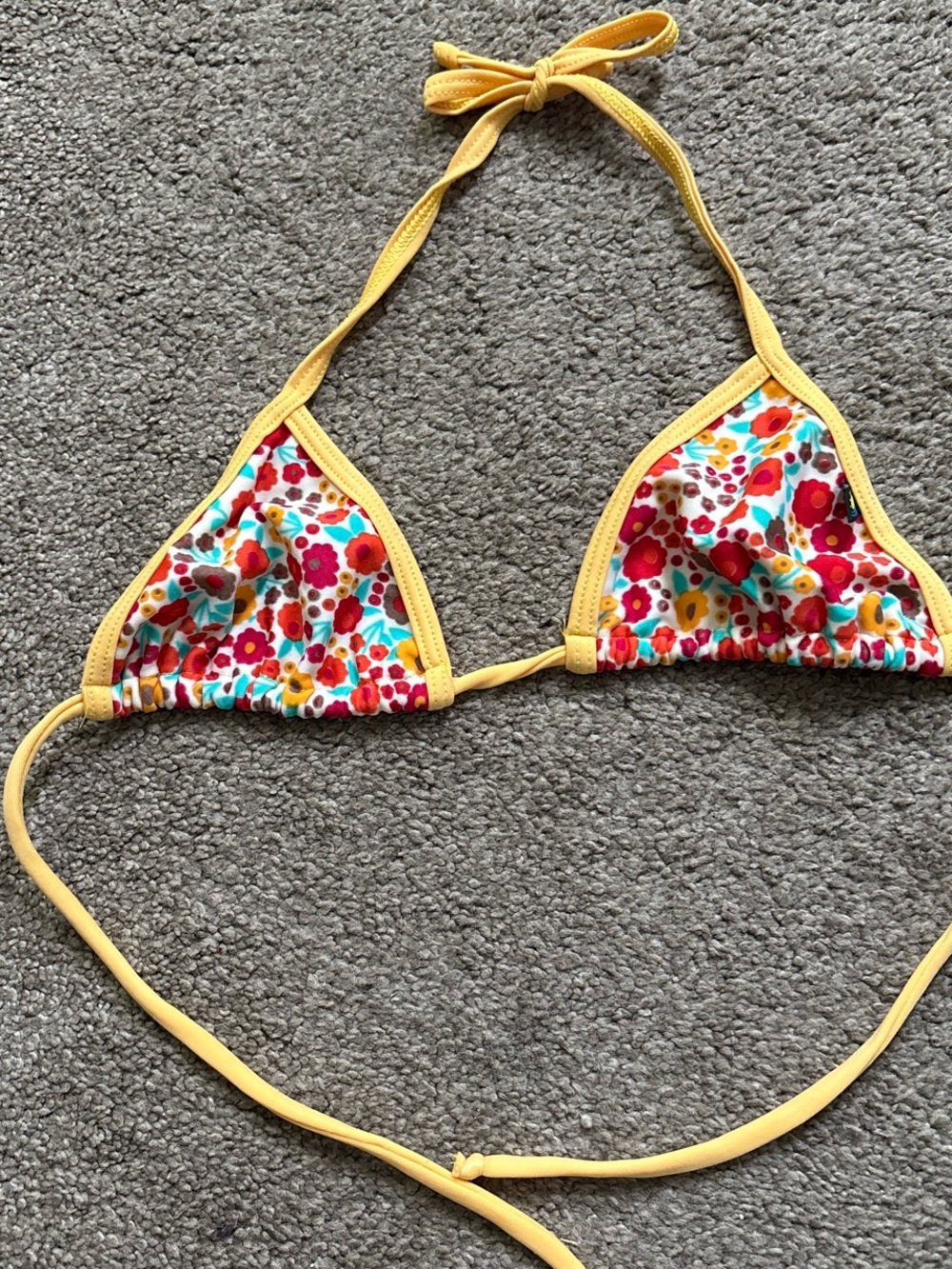 Yellow Floral Triangle Bikini Top